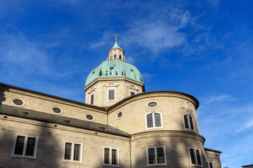 Fototapeta na wymiar Dome of Salzburg Cathedral or Salzburger Dom is baroque roman catholic church. Salzburg. Austria