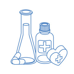laboratory instruments with medicines in white background