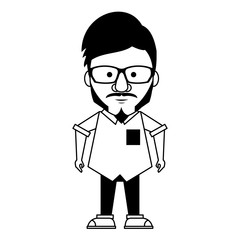 Hipster guy with glasses and mustache in black and white