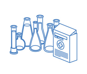 laboratory instruments with medicines in white background