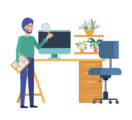 man in the work office with white background