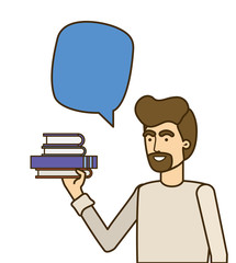 man with books in white background