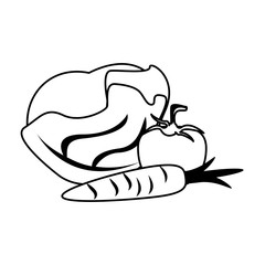 Fresh vegetables food cartoon isolated in black and white