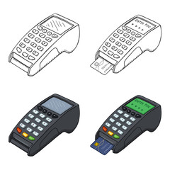 Vector Set of Sketch and Cartoon Payment Terminal Illustration.