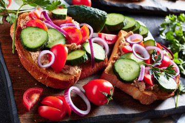 open sandwiches with Cod Liver pate and veggies