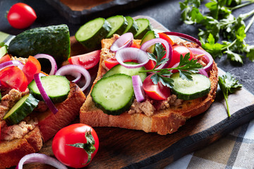 open sandwiches with Cod Liver pate and veggies