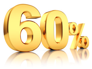 3d render illustration. Golden sixty percent on a white background.