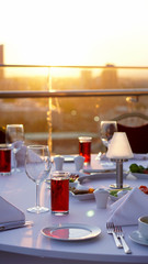 fancy sunset table on roof tea time