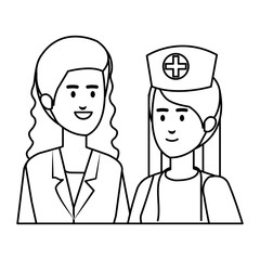 professionals female doctor and nurse characters