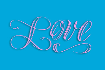 Love - elegant hand lettering in pink with shadow