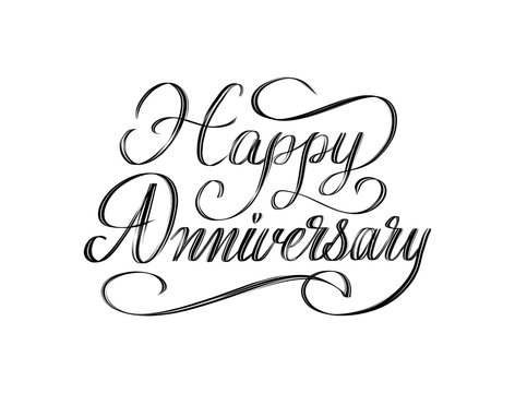 Happy Anniversary - beautiful script hand lettering composition design in black and white