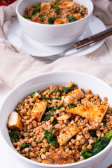 Kaszotto- polish food from buckwheat  with grilled chicken