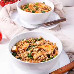 Kaszotto- polish food from buckwheat  with grilled chicken