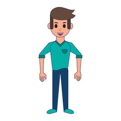 Young man with casual clothes cartoon blue lines