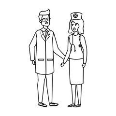 couple of professionals doctor and nurse characters