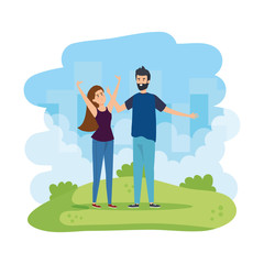 young couple in the field