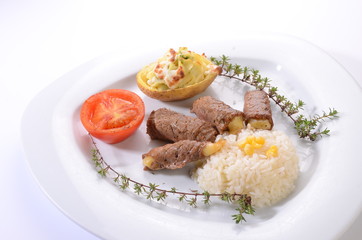 rolled beef with cheese stuffed served with rice