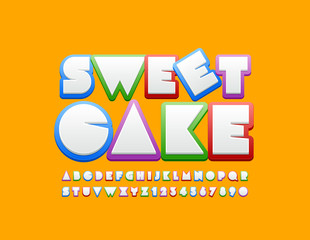 Vector creative logo Sweet Cake with Uppecase Font. Original colorful Alphabet Letters and Numbers 