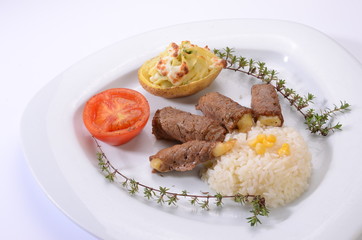 rolled beef with cheese stuffed served with rice