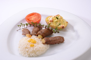 rolled beef with cheese stuffed served with rice