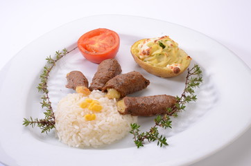 rolled beef with cheese stuffed served with rice