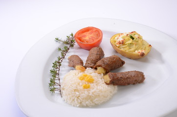 rolled beef with cheese stuffed served with rice