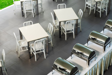 Modern and Clean Food Table Set in the Hotel