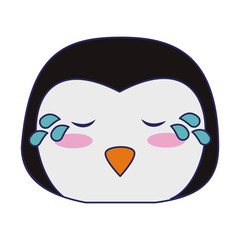 Cute penguin animal cartoon blue lines