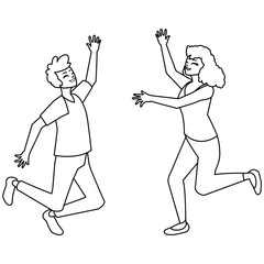 happy young couple celebrating characters