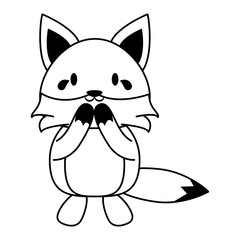 Cute fox animal cartoon in black and white
