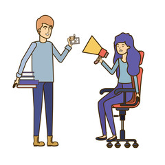 couple with sitting in office chair avatar character