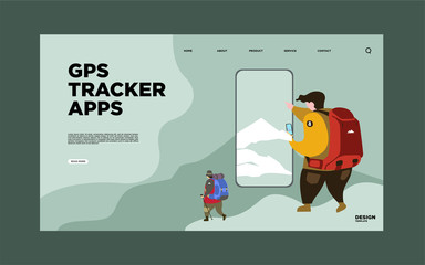 Illustration of GPS mobile Tracker for Backpacker. Illustration can use for, landing page, template, ui, web, homepage, poster, banner, flyerhere, route, photo, personal, gps, services, transport, tra