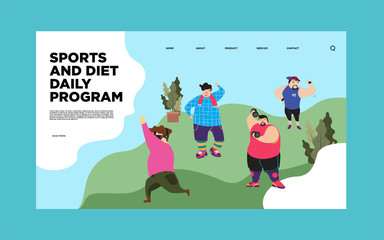 Illustration of Sports and Diet Daily Program. Illustration can use for, landing page, template, ui, web, homepage, poster, banner, flyer