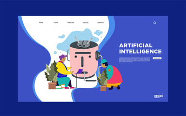 Artificial Intelligence vector illustration landing page,website, apps
