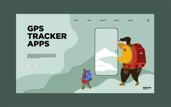 Illustration of GPS mobile Tracker for Backpacker. Illustration can use for, landing page, template, ui, web, homepage, poster, banner, flyerhere, route, photo, personal, gps, services, transport, tra