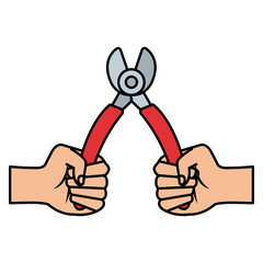 hands with wire strippers tool