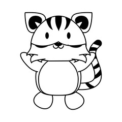Cute tiger animal cartoon in black and white