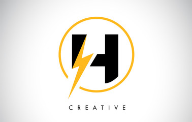 H Letter Logo Design With Lighting Thunder Bolt. Electric Bolt Letter Logo
