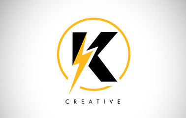 K Letter Logo Design With Lighting Thunder Bolt. Electric Bolt Letter Logo