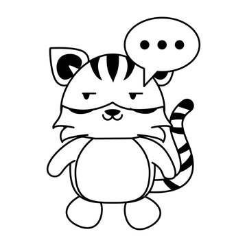 Cute tiger animal cartoon in black and white