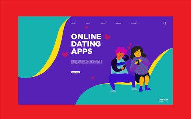  Illustration Dating Mobile Online Application. Illustration can use for, landing page, template, ui, web, homepage, poster, banner, flyer
