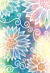 Abstract free hand drawing flower pattern and watercolor digital art painting grunge texture for background