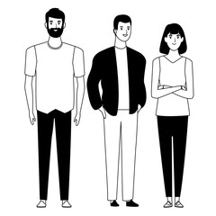 group of people avatar cartoon character in black and white