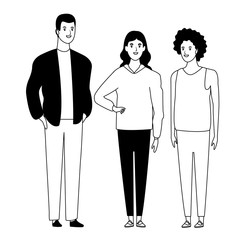 group of people avatar cartoon character in black and white