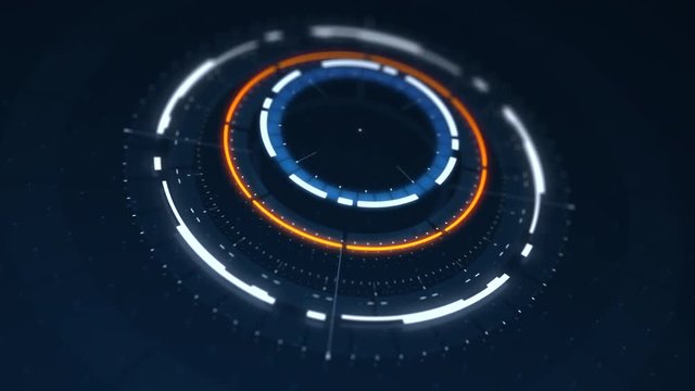 Futuristic 3D HUD conceptual animation, background for video intro, science fiction and hi-tech shapes for holographic user interface design