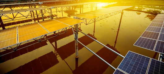 Fototapeta premium Fishing light complementary solar photovoltaic panel in aerial photography