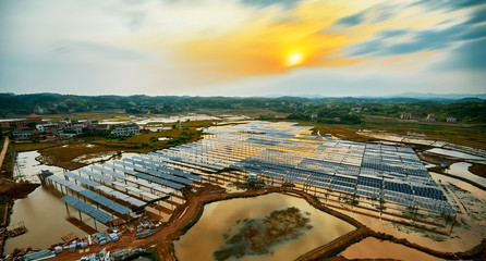 Fishing light complementary solar photovoltaic panel in aerial photography
