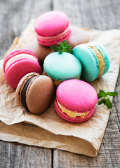 Colorful macaroons and mint