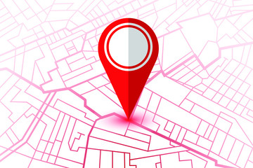 Obraz premium Red pin showing location on gps navigator map. Vector illustration