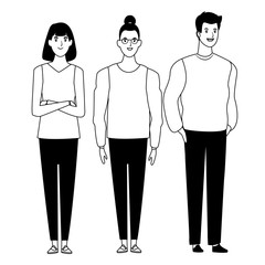 group of people avatar cartoon character in black and white